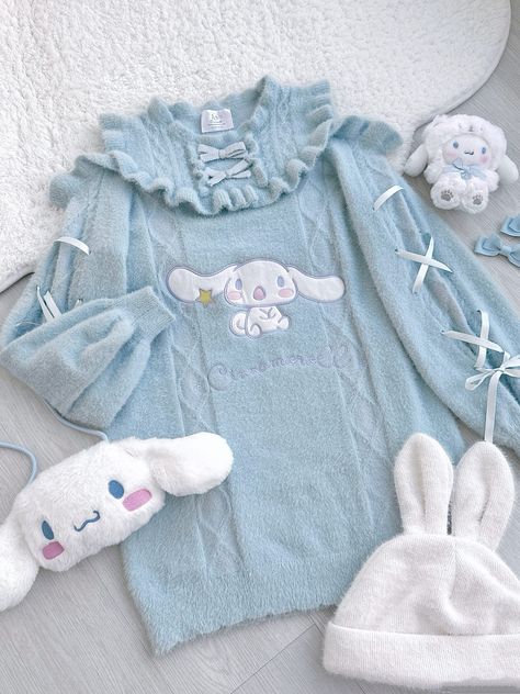 Size 			S 			L 		 		 			Bust 			104 			108 		 		 			Full Length 			76 			78 		 		 			Sleeve Length 			51 			53 Sanrio Outfits Cinnamoroll, Age Re Outfits, Cinnamoroll Sweater, Maddy Costume, Cute Core Clothes, Cinnamoroll Costume, Cinnamoroll Dress, Cinnamoroll Things, Cinnamoroll Outfit