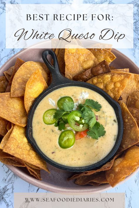 Looking for homemade queso dip that takes less than 30 minutes to make? Crab Queso Dip, Crab Queso, Quest Dip, Homemade Queso Dip, White Queso Dip Recipe, Homemade Queso, White Queso Dip, Seafood Dip, Poblano Pepper