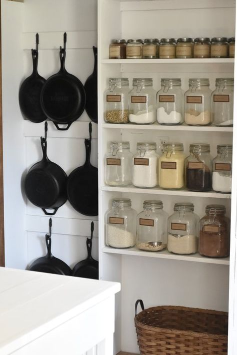 Pan Storage Diy, Wall Storage Diy, Pot Hooks, Cookware Storage, Kitchen Wall Storage, Pan Storage, Kitchen Storage Hacks, Tiny House Kitchen, Diy Kitchen Storage