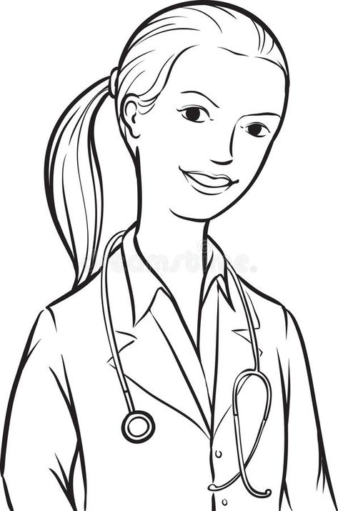 Doctor Sketch Drawings, Doctor Black And White, Presentation Drawing, Woman Doctor, Doctor Drawing, Animation Illustration, Line Vector, Silhouette Stencil, Female Doctor