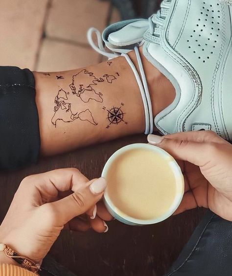 Tattoos Pulseras, Tattoo Airplane, Cute Ankle Tattoos, World Map Tattoos, Ankle Tattoo Small, Map Tattoos, Tattoo Wrist, Ankle Tattoos, Wrist Tattoo