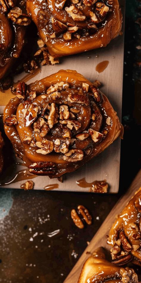 Maple Pecan Sticky Buns [150 Minutes] - Chasety Chai Cinnamon Buns, Sticky Pecan Rolls, Maple Pecan Cinnamon Rolls, Warm Fall Desserts, Pecan Sticky Buns Recipes, Pecan Swirls Recipe, Cinnamon Rolls Pecan, Chelsea Buns Recipe, Cinnamon Aesthetic