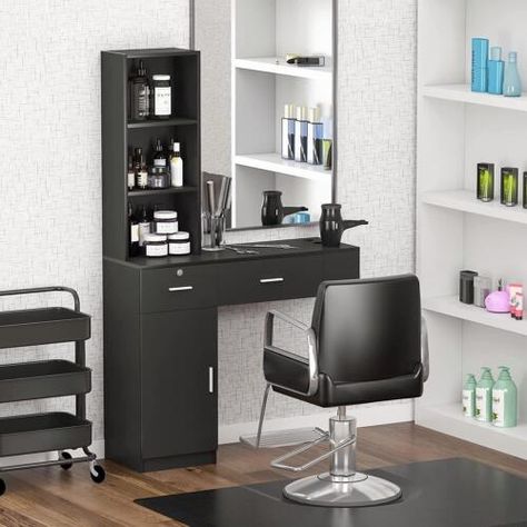 (eBay) Find many great new & used options and get the best deals for Barber Station, Wall Mount Salon Station for Hair Stylist Salon Spa Cabinets at the best online prices at eBay! Free shipping for many products! Goddess Braids Bob, Hair Styling Station, Beauty Salon Stations, Barber Station, Salon Storage, Braids Bob, Hair Stations, Beauty Room Salon, Wall Mounted Shelf