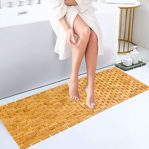 Elevate your bathroom or living space with a natural, antibacterial, and chic bamboo bath mat. There are so many benefits to bamboo bath mats inclduing easy to clean, quick drying, all natural, antibacterial properties, soft on the feet, and it looks just like a spa. Wood Bath Mats, Bamboo Bath Mat, Bamboo Bath Mats, Bathroom Runner, Floor Wood, Shower Bathtub, Wood Bath, Bamboo Bathroom, Bath Mats Bathroom