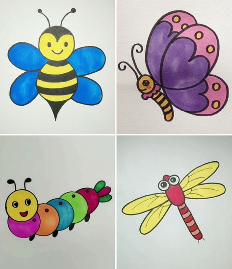 Insects Drawing For Kids, Insects Drawing, How To Draw Insects, Draw Insects, Colorful Insects, Symbol Of Change, Beautiful Wings, Beautiful Insects, Simple Drawings