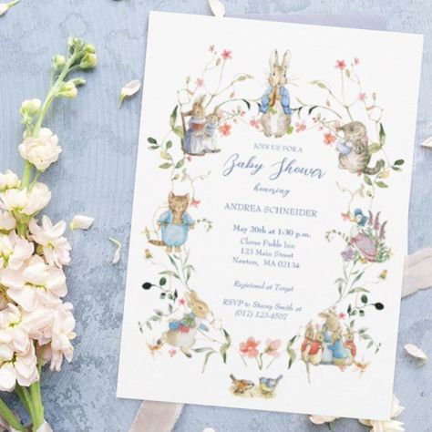 Wildflower Peter Rabbit Paper Napkin Zazzle Beatrix Potter Invitations, Peter Rabbit Shower Invitations, Peter Rabbit Baby Shower Invitations, Peter Rabbit Invitations, Peter The Rabbit, Rabbit Theme, Easter Baby Shower, Baby Shower Bunting, Wildflower Baby Shower