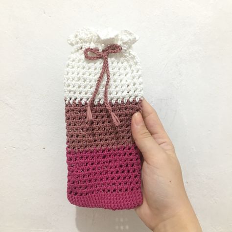 Eco-friendly Pink Handmade Crochet Bag, Happy Birthday Wine, Crochet Pouch, Reusable Tote, Burlap Bag, Knitted Scarf, Burlap, Reusable Tote Bags, Pouch