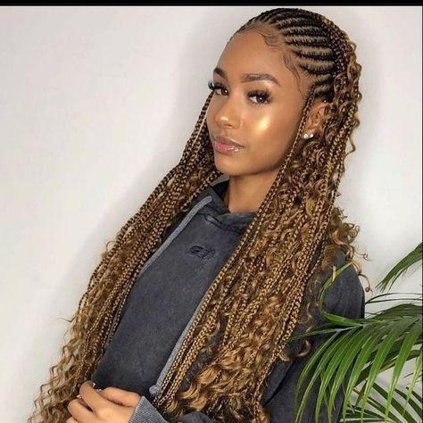 Cornrows With Box Braids, Braid Inspiration, Feed In Braids Hairstyles, Goddess Braids Hairstyles, Goddess Hairstyles, Feed In Braid, Braids With Curls, Beautiful Braids, Penteado Cabelo Curto