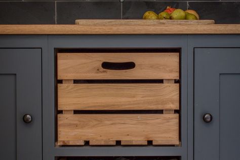 A beautiful chapel kitchen in the Cotswold's, fantastic high wall cabinets to make use of this unusual space. A really unique and bespoke kitchen. Organiser Cucina, Vegetable Drawer, Plywood Kitchen, Sustainable Kitchen, Diy Kitchen Decor, Diy Kitchen Storage, Wood Kitchen Cabinets, Smart Kitchen, Bespoke Kitchens