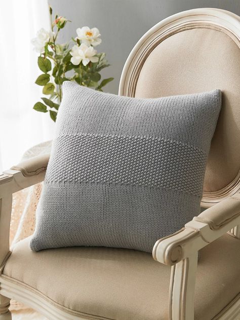 Solid Knitted Cushion Cover Without Filler | SHEIN USA Crochet Cushion Covers, Knitted Cushion Covers, Crochet Cushion Pattern, Cushion Cover Pattern, Diy Pillow Covers, Crochet Cushion, Pillow Projects, Crochet Patterns Free Beginner, Crochet Cushion Cover