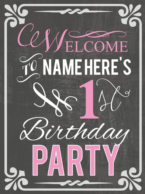 Happy First Birthday Chalkboard Welcome Sign | www.signs.com #birthday Chalkboard Welcome, Chalkboard Sayings, First Birthday Sign, Message For Sister, First Birthday Posters, Birthday Presents For Mom, First Birthday Chalkboard, Birthday Photo Banner, Happy Birthday Signs