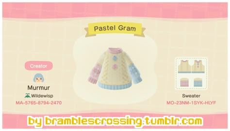 Ac Outfits, Sapphire Steven Universe, Acnh Patterns, Animal Dress, Pink Island, Acnh Clothes, Animal Crossing Fan Art, Pastel Sweater, Animal Crossing Memes