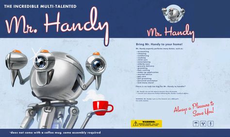 Fallout 4 | Mr. Handy Advertisement Mr Handy Fallout, Fallout 4 Poster, Mr Handy, Cd Project Red, Fallout Posters, Fallout Cosplay, Post Apo, Commercial Advertisement, Bethesda Games