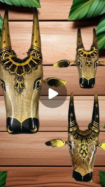 FolKalaa Haat on Instagram: "✨HANDCRAFTED BEAUTIES✨
 
✨These stunning handpainted wooden cow heads are a testament to exquisite craftsmanship and artistry. 
✨Each piece is meticulously adorned with intricate patterns and vibrant colors, featuring golden accents and detailed dot art that highlight the designs. 
✨The elegant black and gold motifs, combined with the natural wood texture, create a striking contrast that captures the essence of traditional art. Perfect for adding a unique and artistic flair to your home decor.

✨Customisation available
✨DM for Price
✨PAN India Delivery

#handicraft #handpainted #cowhead #handpaintedcowhead #dotart #woodencowhead #trendingreels #smallbusinessowner #smallbusiness  #folkalaahaat" Natural Wood Texture, Cow Head, Dots Art, Traditional Art, Cow, Vibrant Colors, Hand Painted, Gold, Pattern