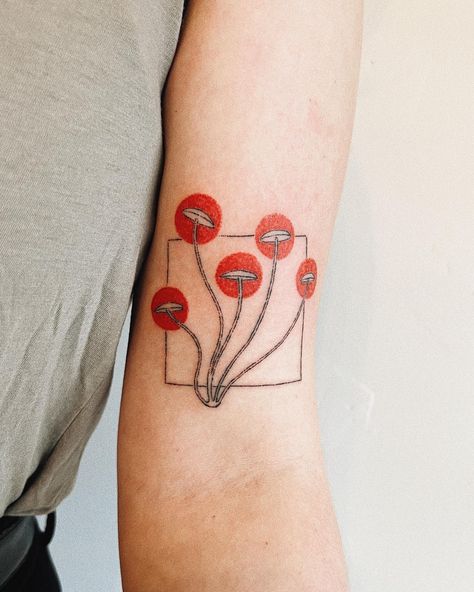 sean earl | all handpoked - no machine! fun mushrooms from my flash for mikayla 🤍 love how this balances with @_slow_pokes’ piece - swipe to see! | Instagram Flash Sleeve, Small Spiritual Tattoos, Poked Tattoo, Tato Minimal, Stick N Poke Tattoo, Petite Tattoos, Tattoo Flash Sheet, Hand Poked Tattoo, Spiritual Tattoos