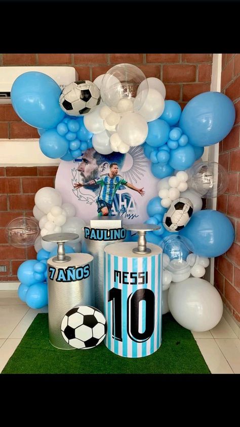 Argentina Soccer Theme Birthday Party, Messi Soccer Birthday Party, Messi Party Decorations, Messi Theme Birthday Party, Messi Birthday Party, Messi Birthday Party Ideas, Soccer Birthday Theme, Soccer Balloons, Messi Birthday