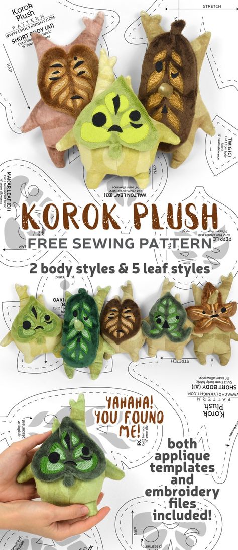 Sewing Pattern Beginner, Korok Pattern, Korok Plush, Spoonflower Fabric Prints, Plush Ideas, Choly Knight, Plush Sewing, Free Friday, Toy Sewing