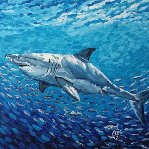 Shark Mural, Shark Artwork, Marine Life Art, Shark Painting, Underwater Painting, Shark Art, Underwater Art, Sea Painting, Water Art