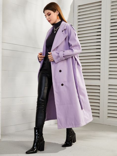 Lilac Trench Coat Outfit, Purple Trench Coat Outfit, Lilac Coat Outfit, Purple Winter Outfit, Purple Coat Outfit, Purple Jacket Outfit, Sxsw Outfit, Lilac Outfits, Lilac Coat