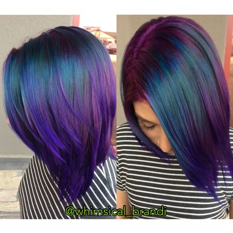 Peacock Hair Color, Purple And Blue Hair, Vivid Hair, Peacock Hair, Vivid Hair Color, Rainbow Hair Color, Creative Hair Color, Teal Hair, Hair Color Crazy