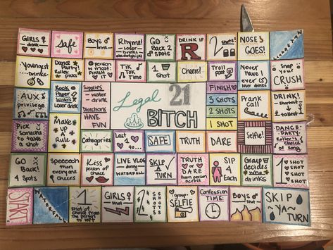 21st Birthday Board Game, Games With Alcohol, 21st Birthday Party Games, 21st Birthday Games, Drinking Board, Drinking Board Games, 21 Party, Birthday 21, Fun Drinking Games