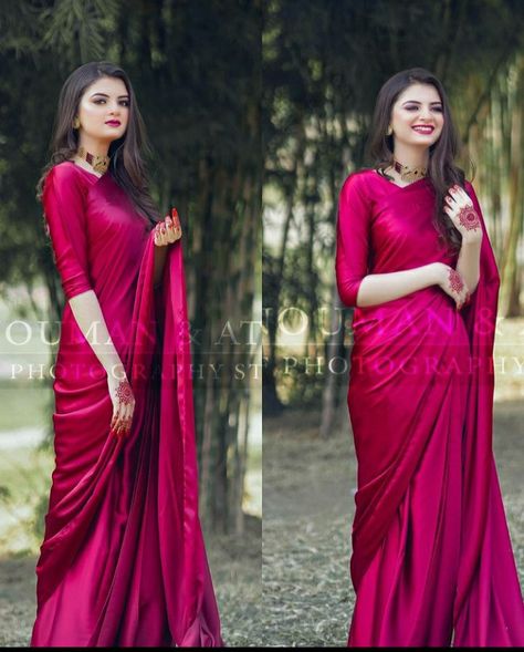 Magenta Colour Saree, Western Saree, Magenta Colour, Shadi Dresses, Simple Saree Designs, Pakistani Formal Dresses, Asian Bridal Dresses, Saree Fashion, Beautiful Sarees