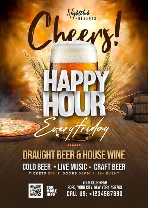 Unique Flyer Design, Beer Flyer, Happy Hour Party, Club Party Flyer, Free Psd Flyer Templates, Free Psd Flyer, Social Media Flyer, Psd Flyer Templates, Psd Flyer