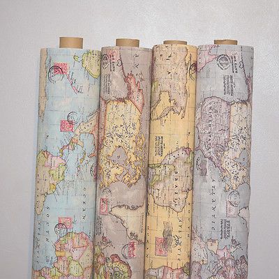 Vintage World Map Cotton Linen Fabric Curtain & Upholstery, 4 Colours 54" Wide World Globe Map, Orange Cushion Covers, Red Cushion Covers, Pink Cushion Covers, Vintage World Map, Map Crafts, White Cushion Covers, Blue Cushion Covers, Orange Cushions