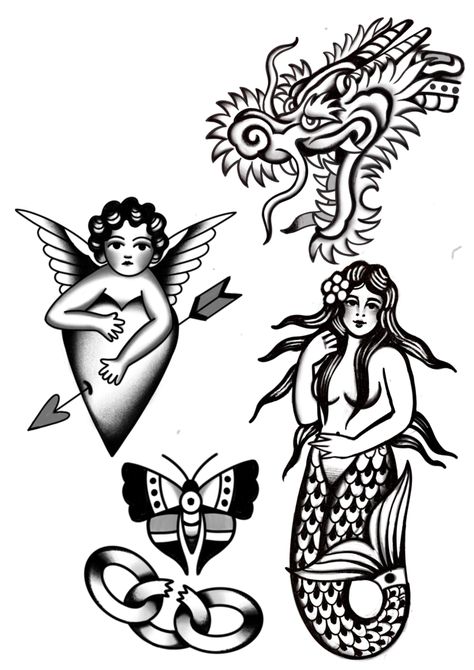 Traditional Mermaid Tattoos Old School, Trad Mermaid Tattoo, Mermaid Traditional Tattoo, Traditional Tattoo Dragon, Traditional Mermaid Tattoos, Vintage Tattoos, Traditional Tattoo Flash Art, Vintage Tattoo Design, Typography Tattoo