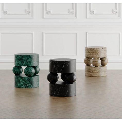 Introducing our exquisite Marble End Table, meticulously crafted from the finest Jurassic Green marble. This side table features a unique, structural design that stands out as a true work of art. The table is composed of cylindrical slabs placed vertically at the top and bottom, with spherical marble accents in between, creating a striking visual effect.  The combination of these elements not only enhances the table's aesthetic appeal but also makes it a perfect blend of beauty and utility. The rich green hues and natural veining of the Jurassic marble add depth and character, making this piece a sophisticated addition to any space. Ideal for those who appreciate both form and function, this end table effortlessly elevates the elegance of your living area. Marble End Tables, Marble Side Table, Marble Furniture, Travertine Marble, Nero Marquina, Marble Wood, Marble Side Tables, White Wax, Furniture Side Tables