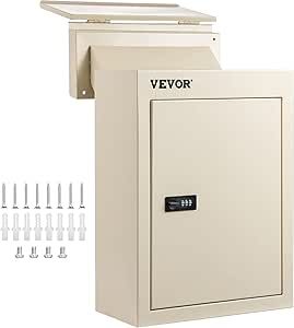 VEVOR Through The Wall Drop Box, 12.5''x6.3''x16.9'' Mail Drop Box w/Adjustable Chute, Deposit Drop Box w/Code Lock, Rainproof Wall Mount Mailbox for Letters, Rents,Checks & Keys, Home & Office, Beige Mail Drop Box, Office Beige, Wall Mount Mailbox, Drop Box, Mailbox, The Wall, Wall Mount, Home Office, Checks