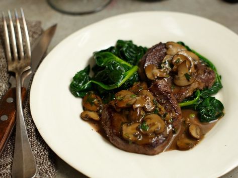 Steak Diane; serve with real mashed potatoes and grilled asparagus Steak Diane Recipe, Cooking Venison Steaks, Steak Marinades, Emeril Recipes, Delmonico Steak, Steak Diane, Filet Mignon Recipes, Recipes Meat, Specialty Food Store