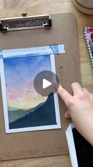 Kolbie Blume | Watercolor + Creative Practice on Instagram: "Here’s an idea for an easy watercolor landscape! Perfect way to spend a Saturday afternoon 🧑🏼‍🎨  1. Gradient Sky   2. Uneven Mountain Layers  3. Cluster of birds for more movement and contrast 🦅  Feel free to try this out and tag me! ❤️  (Want more projects like this? Check out my free 10-day challenge! Link in bio!)   #watercolorforbeginners #watercolorlandscape #watercolorlandscapes #watercolorlandscapepainting #wildernesswatercolorclub #paintingthewilderness" Easy Watercolor Paintings For Beginners Landscape, Watercolor Art Landscape Simple, Easy Watercolor Paintings Landscapes, Painted Mountains Easy, Easy Landscape Watercolor, Watercolor Landscape Paintings Easy, Easy Watercolor Landscape, Mountain Layers, Watercolor Painting Easy