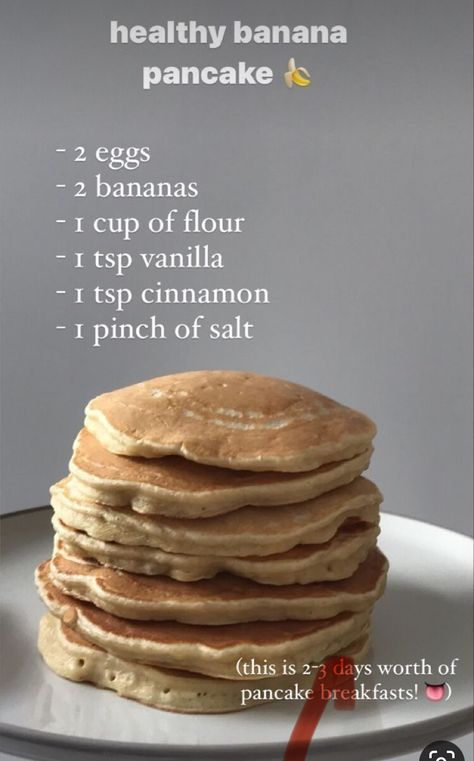 Healthy Breakfast Pancake, Low Calorie Recipes Breakfast, Healthy Pancake Recipes Easy, Classic Pancake Recipe, Healthy Food Recipies, Healthy Pancakes, Healthy Pancake Recipes, Banana Pancakes Recipe, Daily Meal Plan