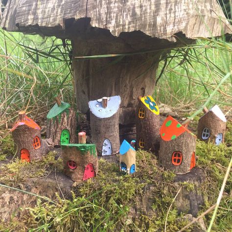 Magical Miniature Fairy Houses Kids Garden Play, Preschool Garden, Outdoor Nursery, Fairy Village, Childrens Wall Stickers, Garden Games, Elves And Fairies, Children's Garden, Natural Playground