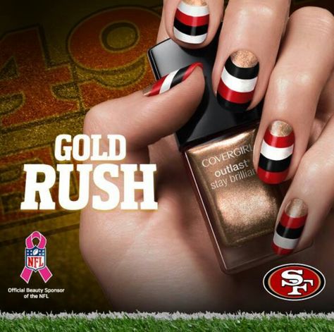 49ers Nails, Football Nail Designs, Football Nails, Nfl 49ers, Gel Polish Manicure, Dip Nails, White Nail Designs, Nails Only, Nails 2020