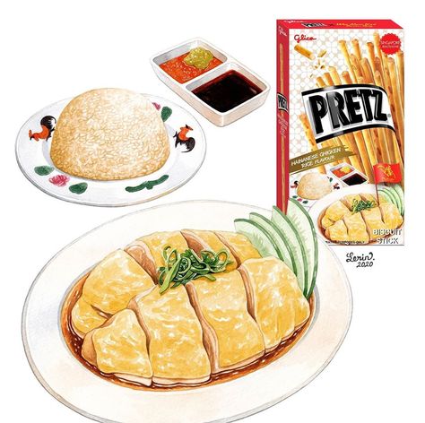 @lerin_illustration: “PRETZ × Wee Nam Kee.  Founded in 1987, Wee Nam Kee takes pride in serving one of Singapore’s…” Chicken Rice Illustration, Chinese Lifestyle, Rice Illustration, Hainan Chicken Rice, Hainan Chicken, Food Illust, Draw Food, Chicken Drawing, Hainanese Chicken