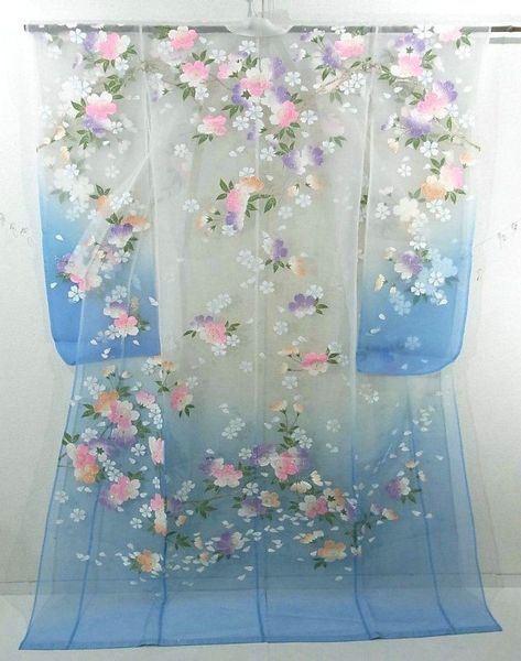 Transparent Kimono, Furisode Kimono, Sakura Design, Cherry Blossom Design, Japanese Traditional Clothing, Wedding Kimono, Kimono Design, Kimono Pattern, Beautiful Kimonos