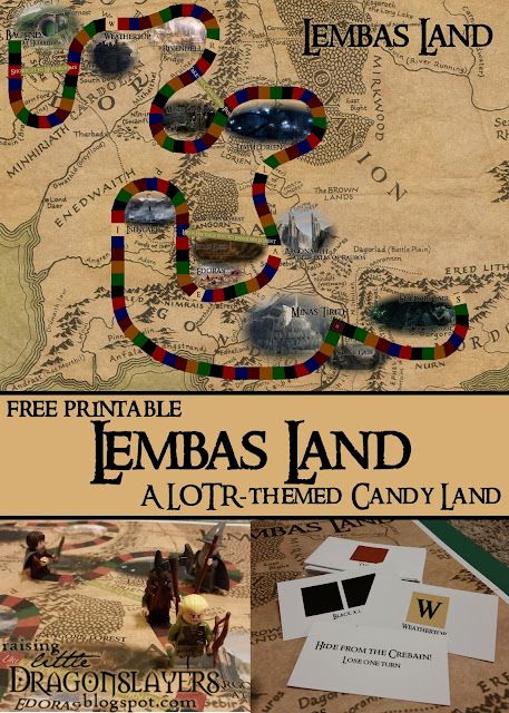 Raising Little Dragonslayers: Lembas Land. Candy Land Game Board, Printable Play Mat, Lotr Games, Candy Land Game, Hobbit Book, Fantasy Night, Hobbit Party, Movie Crafts, Bear Claw