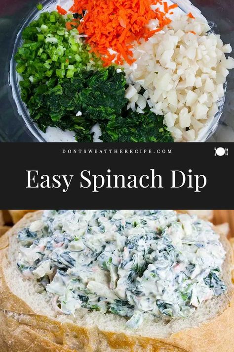 From scratch, no dry soup mix in this Easy Spinach Dip recipe. An easy cold, creamy, healthy, flavorful appetizer to wow your friends and family! #spinachdip #healthy Easy Spinach Dip Recipe, Spinach Dip Recipe Easy, Spinach Dip Cold, Homemade Spinach Dip, Easy Spinach Dip, Best Spinach Dip, Spinach Dip Easy, Cold Dip Recipes, Dry Soup Mix