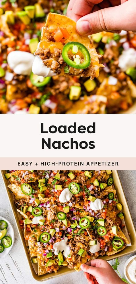 Make the best loaded nachos with this easy recipe. Tortilla chips are topped with a ground turkey refried bean mixture, cheese, tomatoes, avocado and jalapeños for the perfect appetizer or game day snack! Ground Turkey Nachos, Turkey Nachos, Recipe Tortilla, Traditional Refried Beans, Refried Bean, Easy Nachos, Refried Beans Recipe, Sweet Potato Nachos, Loaded Nachos