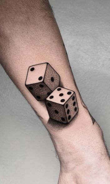 Tattoo Dice, Dice Tattoos, Stippling Tattoo, Desert Tattoo, Dice Tattoo, Lucky Tattoo, Luck Tattoo, Patriotic Tattoos, Unusual Tattoo