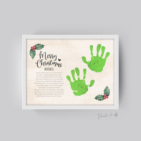 "Easily create a cute Xmas Gift for a loved one. Easy to make & perfect to cherish forever. ♥ PRINT IT OFF - Handprint & Footprint Art Made Easy ➜ This print is perfect for one child. POEM READS:  These little prints you've seen before, On walls, on glass and on every door. This time these prints are not a mess, They were made for you - my very best. My prints so small this holiday season, Placed here for you for one special reason. A reminder today of Christmas's past, That prints so small cann Handprint Poem, Christmas Handprint, Prek Crafts, Xmas Art, Story Birthday, Festive Crafts, Handprint Craft, Footprint Art, Winter Ideas