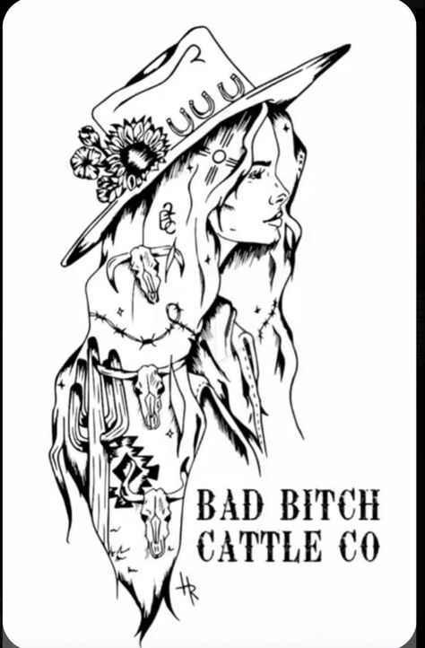 Western punchy cowgirl cowboy country style baddie art black and white Cowgirl Outline Drawing, Punchy Tattoos, Punchy Western Tattoos, Baddie Art, Punchy Cowgirl, Cowgirl Tattoos, Cowboy Tattoos, Country Tattoos, Western Artwork