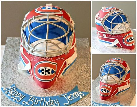 Oilers Cake, Hockey Birthday Cake, Sports Food Ideas, Helmet Cake, Goalie Mom, Ice Hockey Goalie, Hockey Cakes, Soccer Birthday Cakes, Hockey Birthday Parties