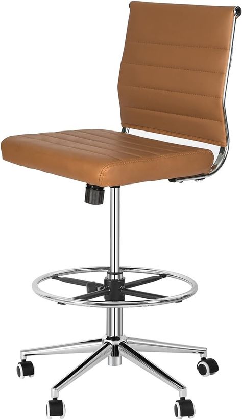 Amazon.com: Okeysen Armless Drafting Chair, Tall Office Desk PU Leather Chair for Standing Desk, Drafting Stool with Mid Back, Rolling Stool with Footrest, Height Adjustable Swivel Task Chair for Home Office : Office Products Drafting Stool, Brown Office, Tall Chairs, Drafting Chair, Stand Up Desk, Office Office, Task Chair, Office Products, Leather Chair