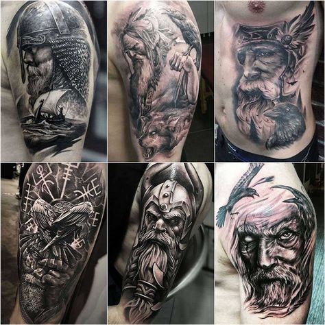 50 Wikinger Tattoo Ideen und interessante Symbole der nordischen Mythologie Gods Tattoo, Viking Ship Tattoo, Mjolnir Tattoo, Tattoo Odin, Symbole Tattoo, Viking Tattoos For Men, Viking Gods, Mythology Norse, Traditional Viking Tattoos