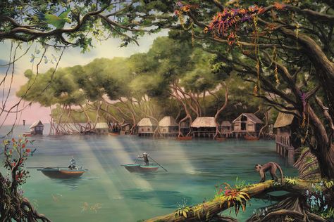 Mangrove Village Minecraft, Mangrove Architecture, Fantasy Izuku, Mangrove Illustration, Mangrove Art, Rainforest Tribes, Bamboo Village, Water Village, Forest Resort