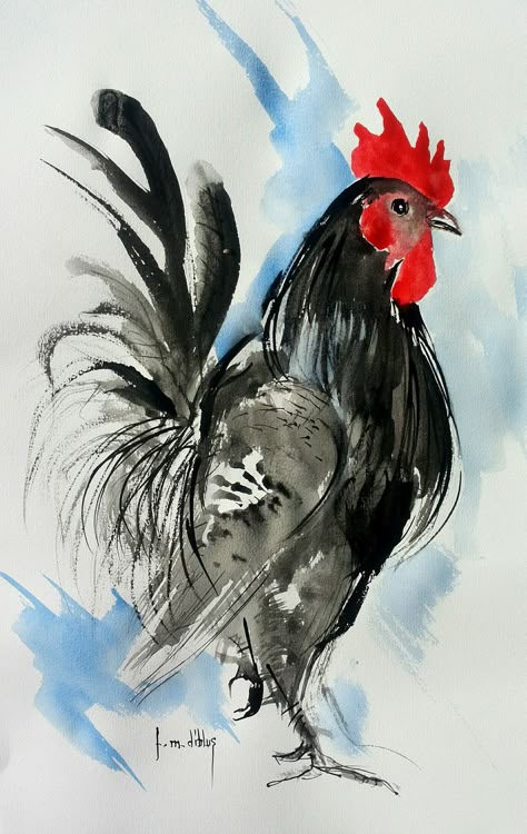 Whimsical Farm Animal Paintings, Rooster Art Drawing, Watercolor Birds Easy, Watercolor Chickens, Rooster Watercolor, Rooster Painting, Bird Watercolor Paintings, Chicken Painting, Rooster Art