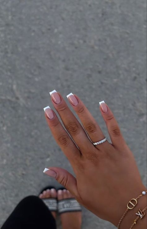 French Gel X Nails Square, Acrylic Nail Inspo Neutral, Mini Square Nails Design, White French Tip Black Women, Messy French Tip Nails, Grad Nails Square, Short Nail Inspo Summer 2024 Simple, June Nails Ideas 2024 Square, Square Nail Designs French Tip